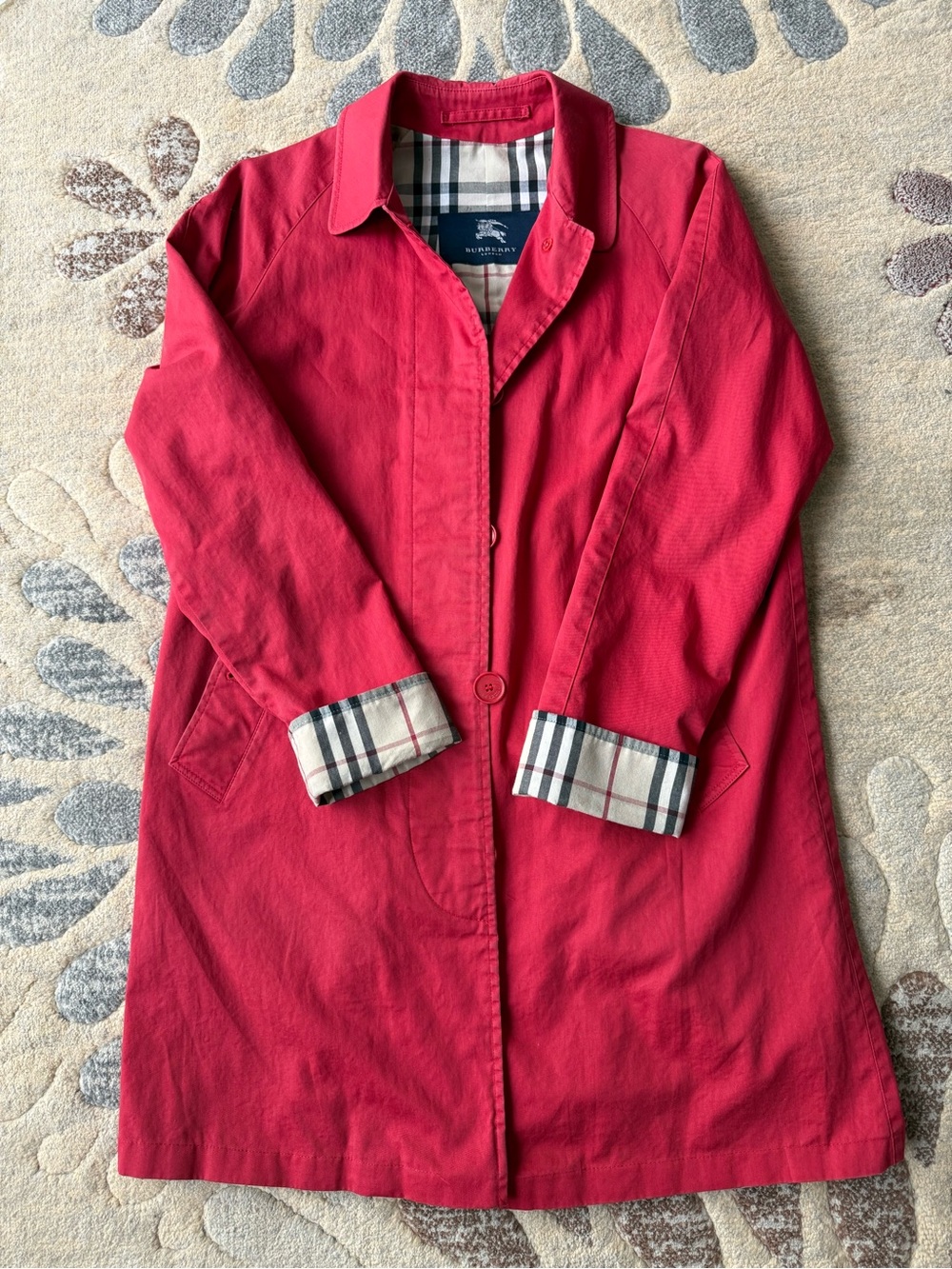 Burberry London Women’s Red Mid-Length Collared Lined Button Coat Size 6